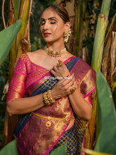 Navy Blue Zari Worked With Royal Pink Color Pure Banarasi saree